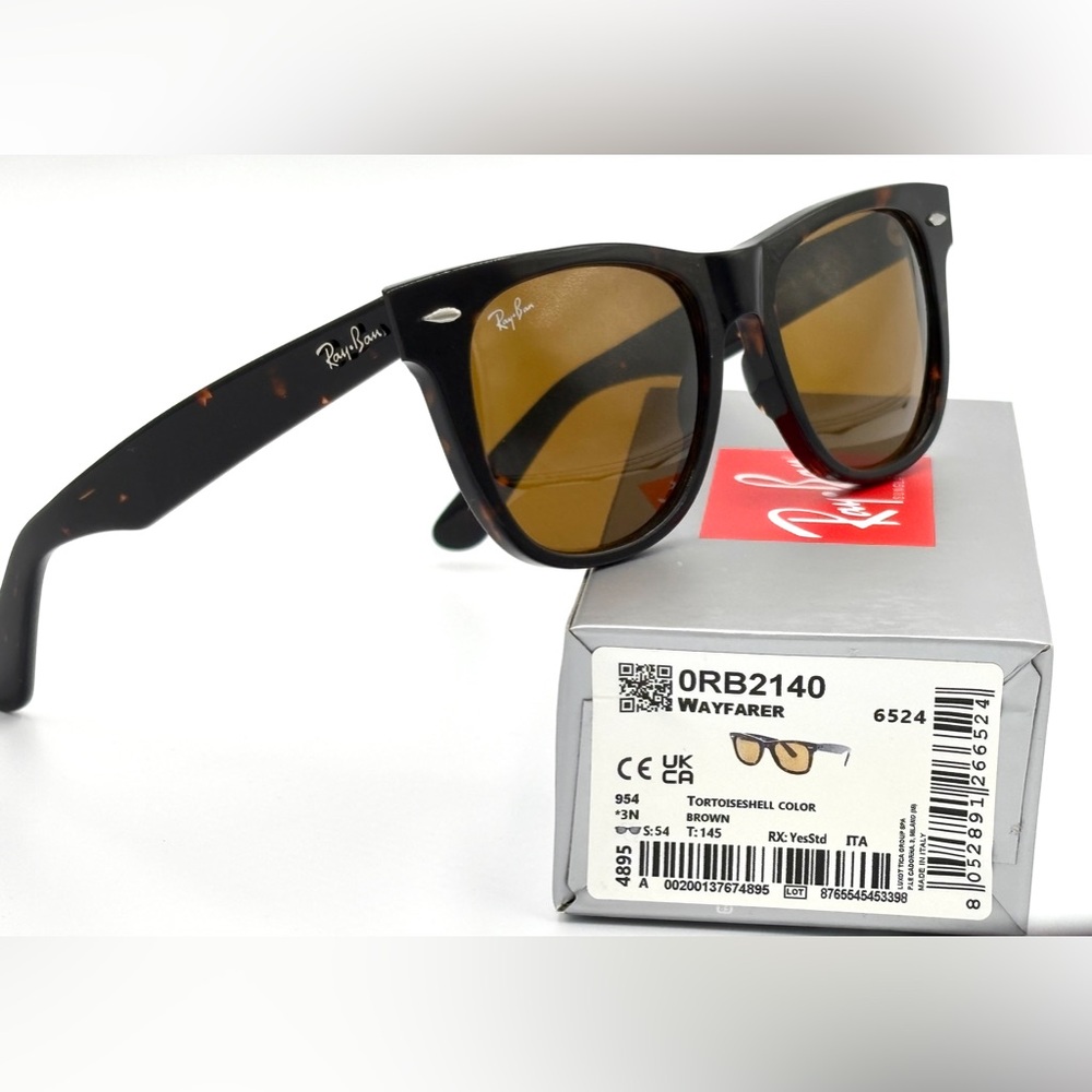 Ray-Ban 54mm Wayfarer RB2140 Tortoise Shell & Brown Lens Sunglasses 54-18-150 - Picture 5 of 11